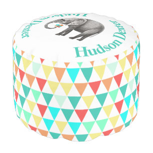 Striped Elephant Abstract Triangle Bunting Art Pouf