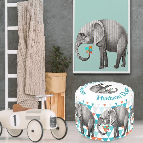 Striped Elephant Abstract Triangle Bunting Art Pouf