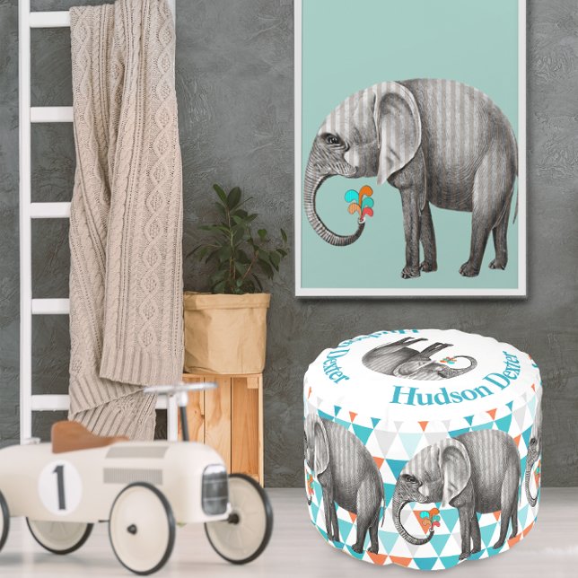 Striped Elephant Abstract Triangle Bunting Art Pouf (Creator Uploaded)