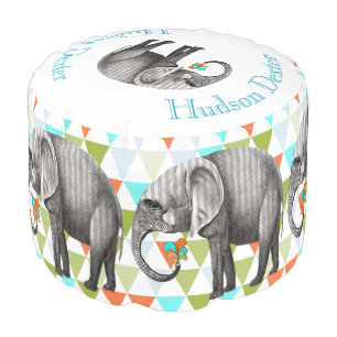Striped Elephant Abstract Triangle Bunting Art Pouf