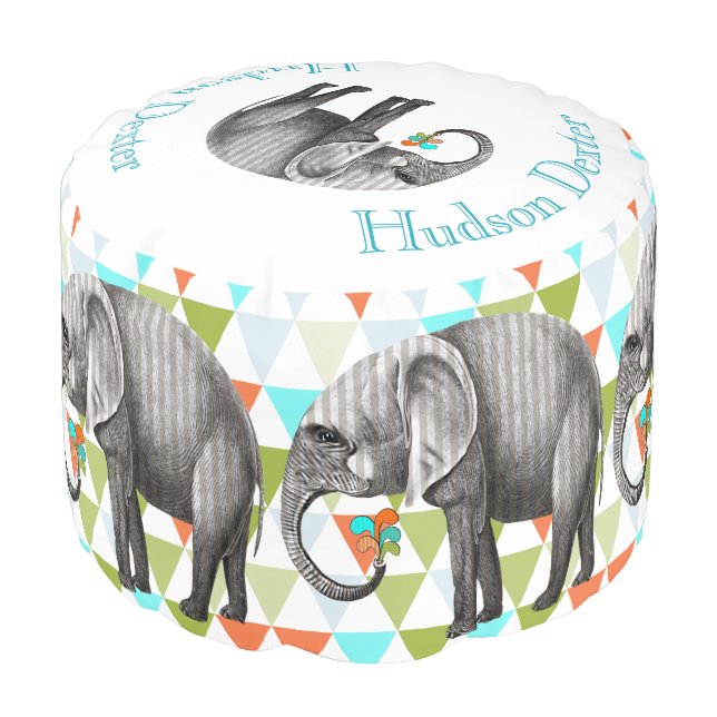 Striped Elephant Abstract Triangle Bunting Art Pouf (Angled Front)