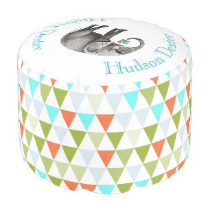 Striped Elephant Abstract Triangle Bunting Art Pouf