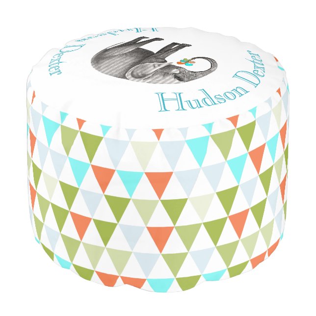 Striped Elephant Abstract Triangle Bunting Art Pouf (Angled Front)