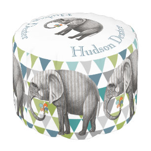 Striped Elephant Abstract Triangle Bunting Art Pouf