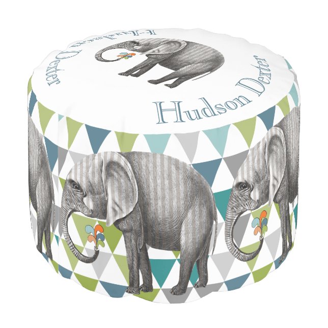 Striped Elephant Abstract Triangle Bunting Art Pouf (Angled Back)