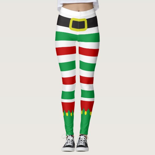Striped Elf Green Red Christmas Novelty Leggings | Zazzle.com