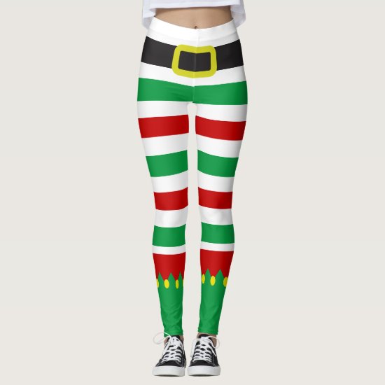 Striped Elf Green Red Christmas Novelty Leggings