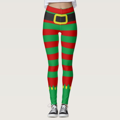 Striped Elf Green Red Novelty Christmas Leggings