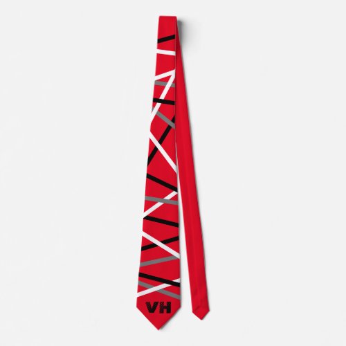 Striped Evh Red White Black Initials  Neck Tie