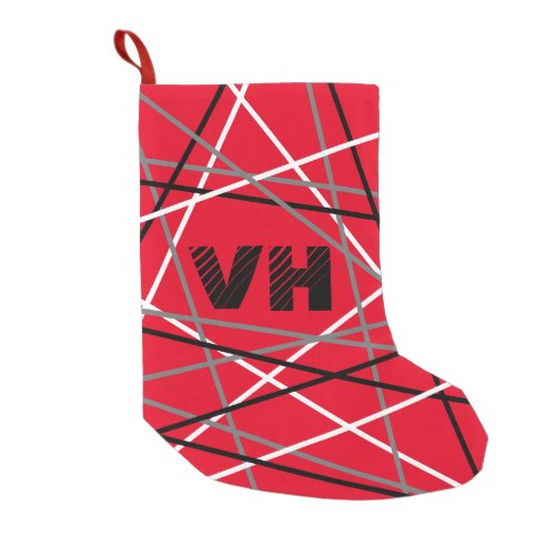 Striped Evh Red White Black Initials  Small Christmas Stocking