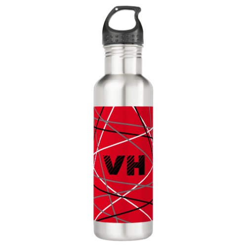 Striped Evh Red White Black Initials  Stainless Steel Water Bottle