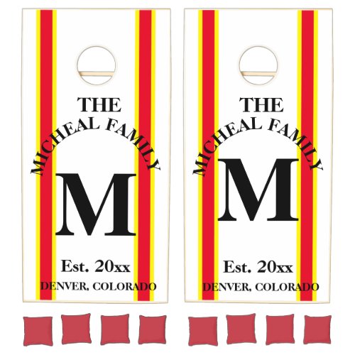 Striped Family Monogram Styled Cornhole Set