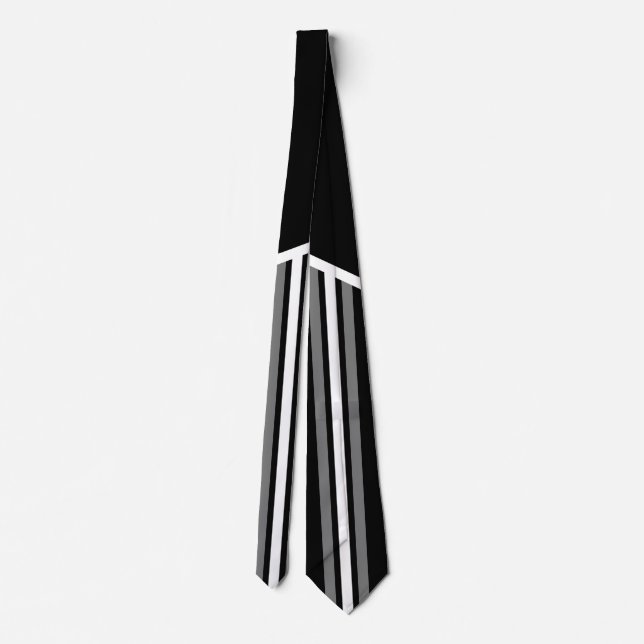 Striped Fashion Tie for Men-Black/White/Gray (Back)
