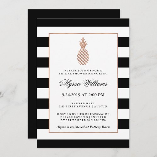 Striped Faux Rose Gold Pineapple Bridal Shower Invitation