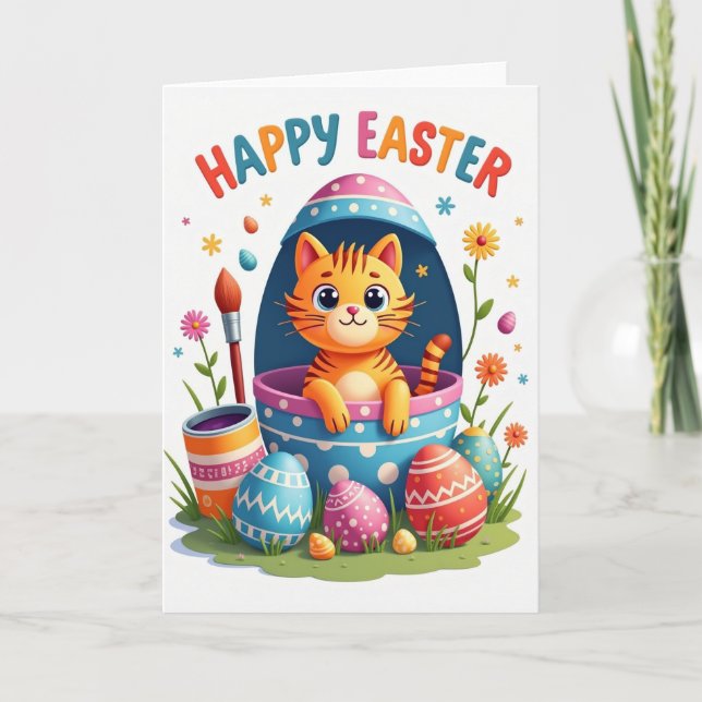 Striped Feline Easter Art Card (Front)