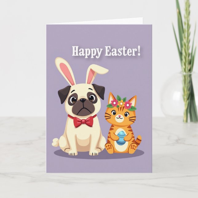 Striped Feline Easter Card (Front)