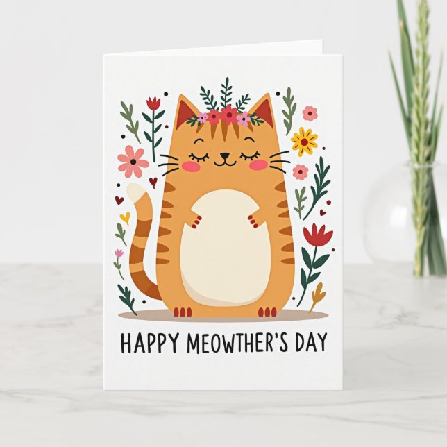 Striped Feline Floral Card (Front)