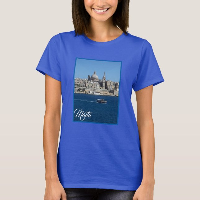 Striped Fishing Boat in Valletta Harbour Malta T-Shirt (Front)