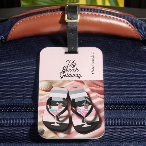 Striped Flip Flops Beach Towel Luggage Tag