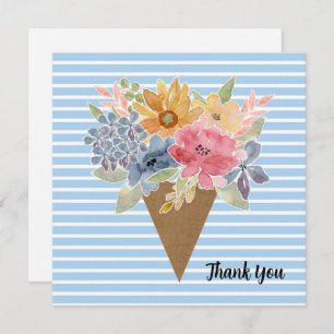 Striped Floral Bouquet Watercolor Thank You Card