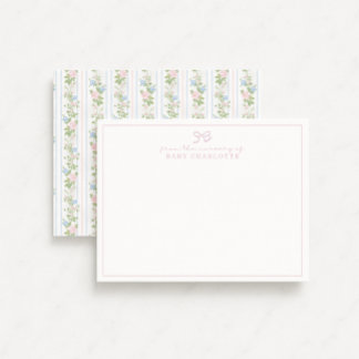 Striped floral bow nursery note card