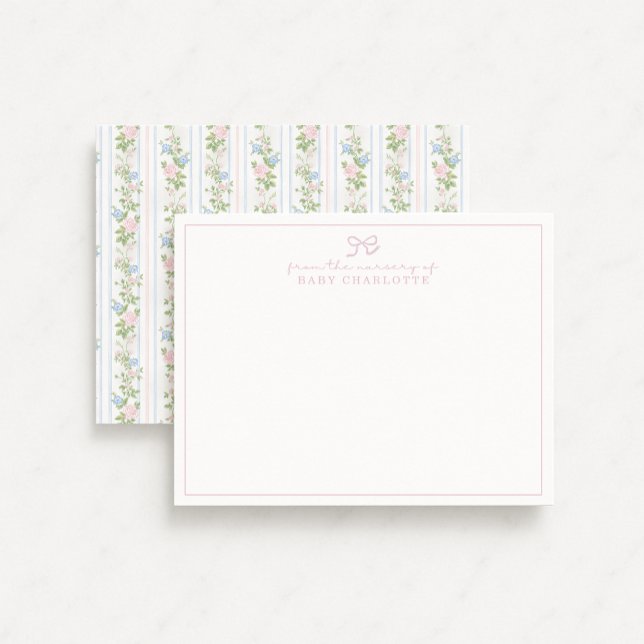 Striped floral bow nursery note card (Creator Uploaded)
