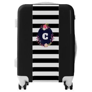 Striped Floral Monogram Carry On Luggage