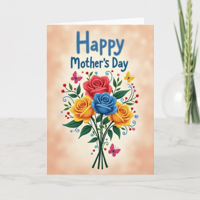 Striped Floral Mothers Day Card (Front)