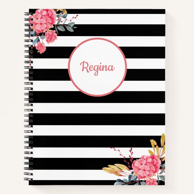 Striped Floral Name Notebook (Front)
