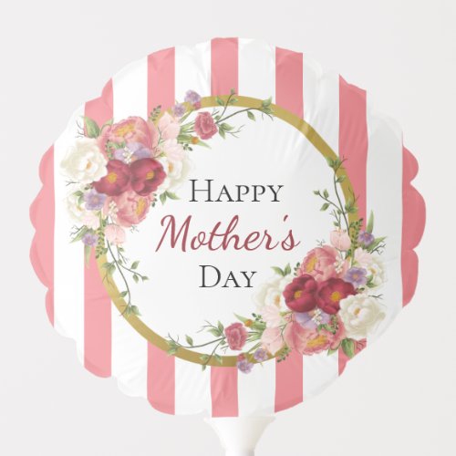 Striped Floral Pink  Gold Mothers Day Balloon