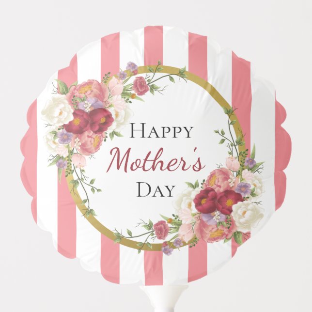 Striped Floral Pink & Gold Mother's Day Balloon (Front)