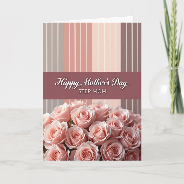 Striped Floral Rose Greeting Card (Front)