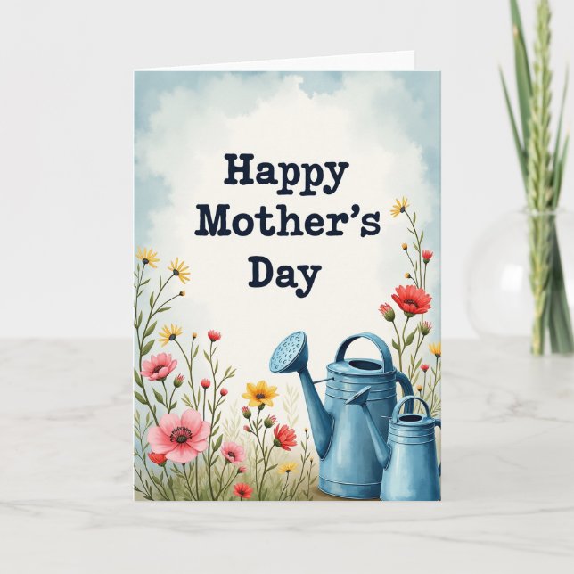 Striped Floral Waterscape Mothers Card (Front)