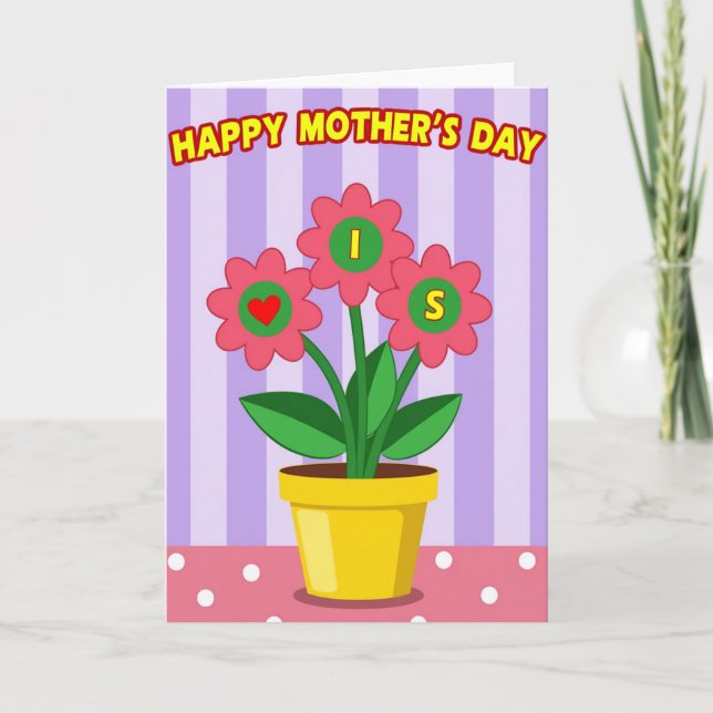 Striped Flowers Mothers Loving Card (Front)
