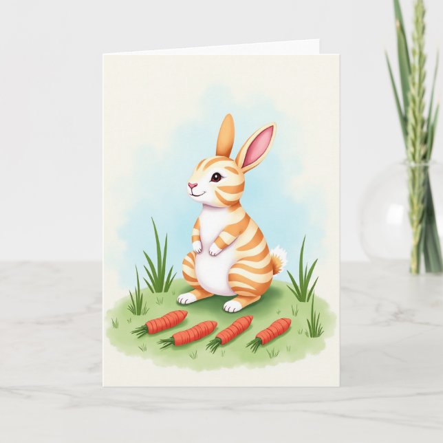 Striped Friend Cute Bunny Art Card (Front)