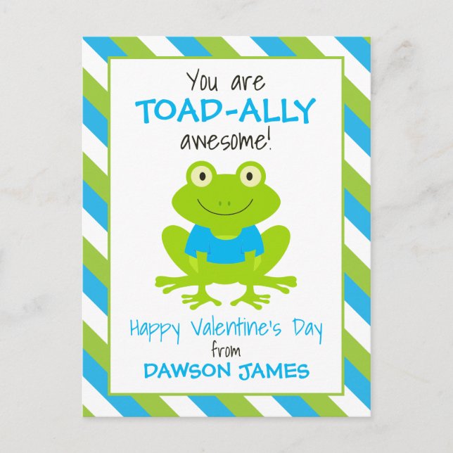 Striped Frog Toad Personalized Valentine's Cards (Front)