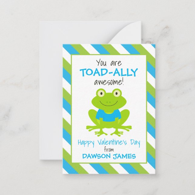 Striped Frog Toad Valentine's Classroom Cards (Front)