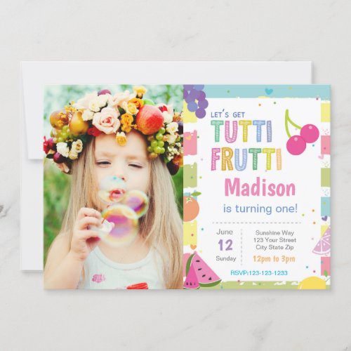 Striped Fruitti Tutti Birthday invitation