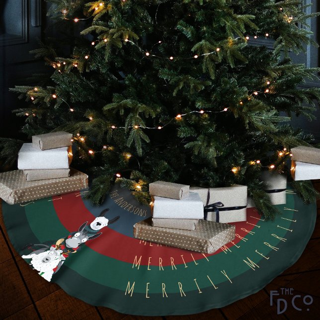 Striped Fun Donkey Llama Sheep Customizable Words Brushed Polyester Tree Skirt (Creator Uploaded)