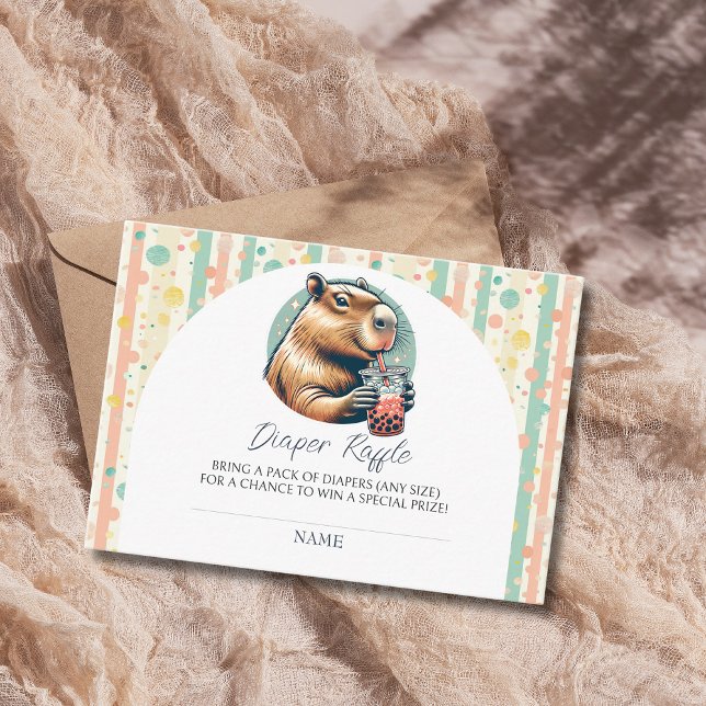 Striped Funny Capybara Baby Shower Diaper Raffle Enclosure Card (Creator Uploaded)