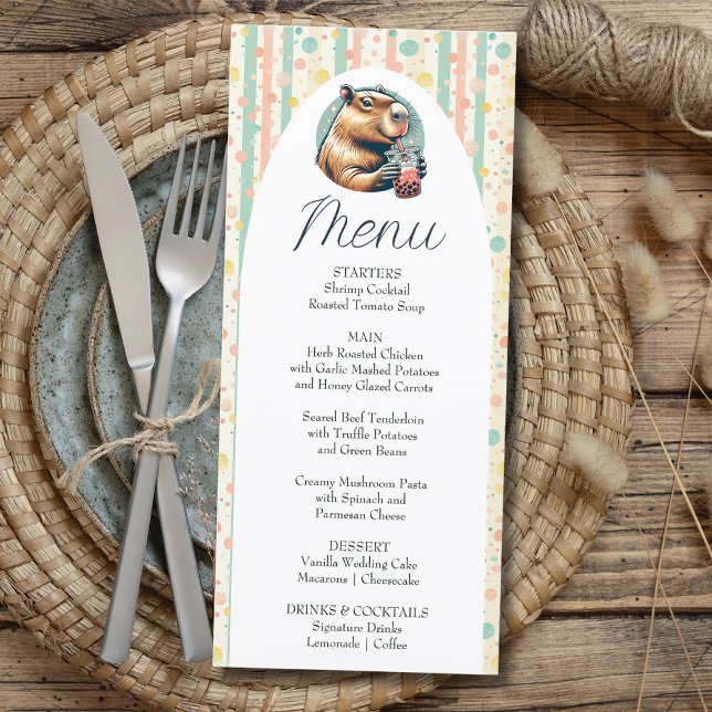Striped Funny Capybara Custom Baby Shower Menu (Creator Uploaded)