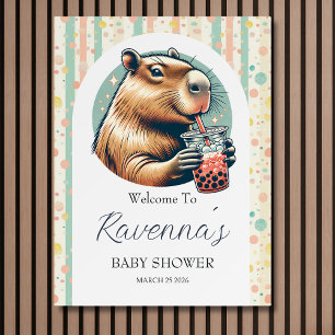 Striped Funny Capybara Custom Baby Shower Welcome Foam Board