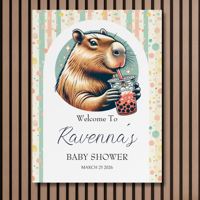 Striped Funny Capybara Custom Baby Shower Welcome Foam Board (Creator Uploaded)