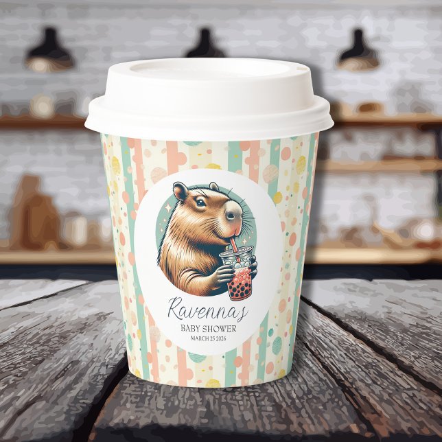 Striped Funny Capybara Personalized Baby Shower Paper Cups (Creator Uploaded)