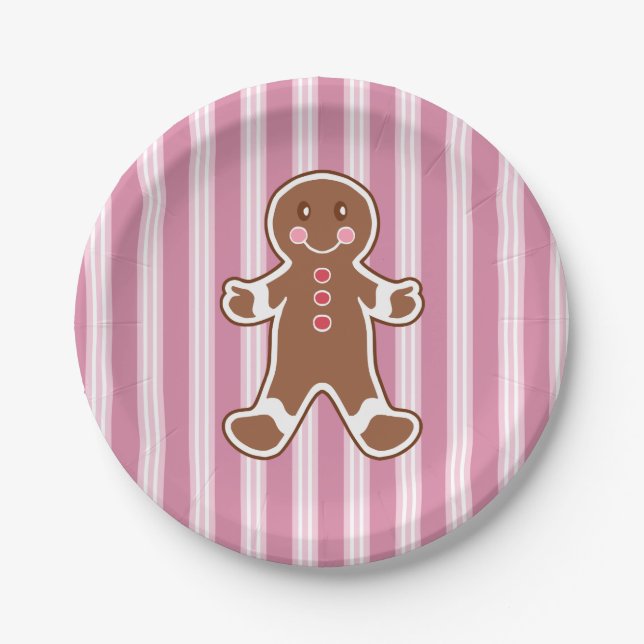 Striped Gingerbread Boy Paper Plates  (Front)