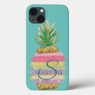 Striped Glitter Pineapple Mint Green iPhone 13 Case