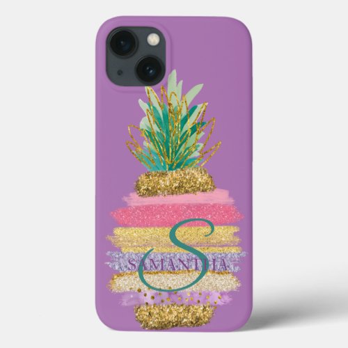  Striped Glitter Pineapple Violet iPhone 13 Case