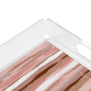 Striped Gold Glitter Pink Acrylic Tray