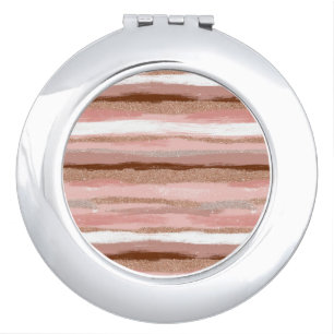Striped Gold Glitter Pink Compact Mirror