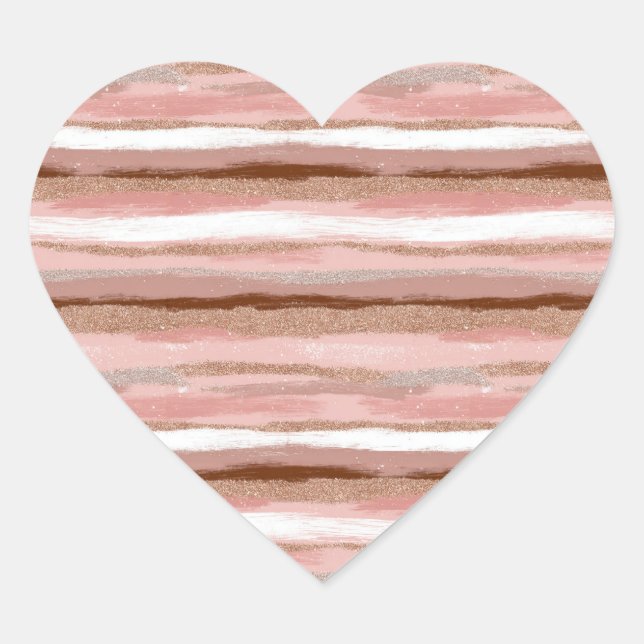 Striped Gold Glitter Pink Heart Sticker (Front)